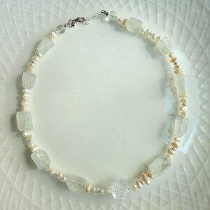 Handmade Minimalist Pearl & Crystal Necklace | Natural Stone